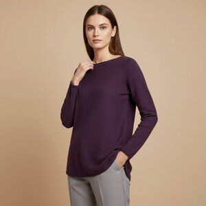 Eileen Fisher Womens Xsmall Purple Boat Neck Round Hem Purple  Tunic